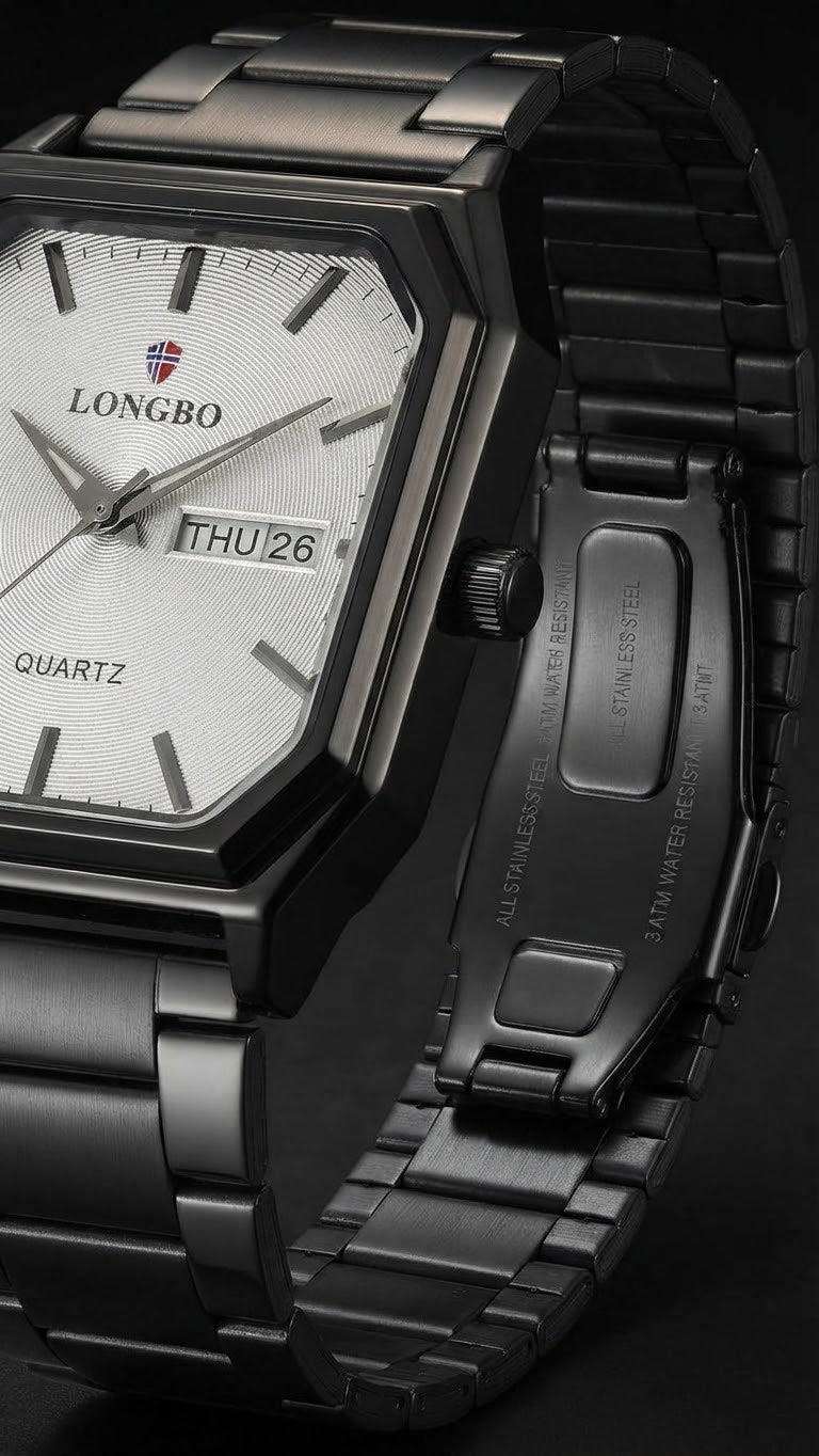 LONGBO Rectangular Black Quartz Watch
